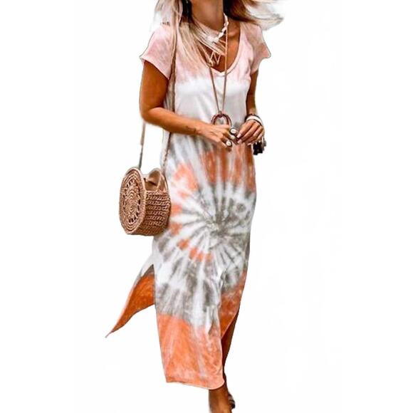 MAZIK Dresses & Skirts - NEW MAZIK tie dye maxi dress in grey/ orange